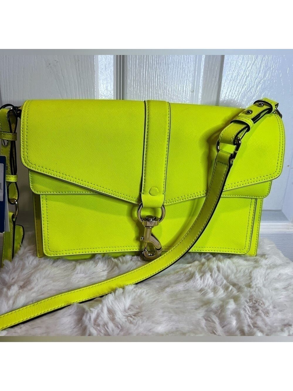 REBECCA MINKOFF HUDSON MOTO LEATHER NEON MARIGOLD BAG - Picture 16 of 16